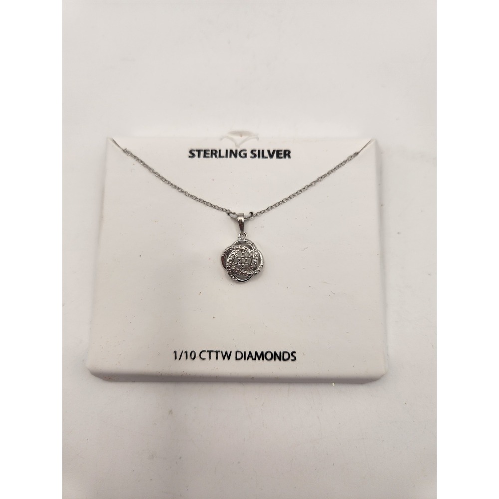 Sterling Silver‎ 1/10 CTTW Diamond Love Knot Pendant Necklace 925 Silver New